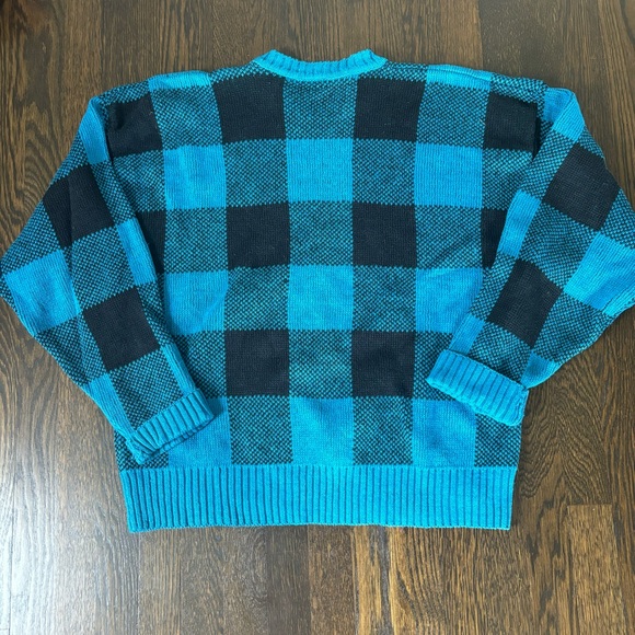 Tommy Hilfiger Sweater Mens XL linen Cotton Blend Heavy Weight Blue Black Checks - Picture 6 of 6